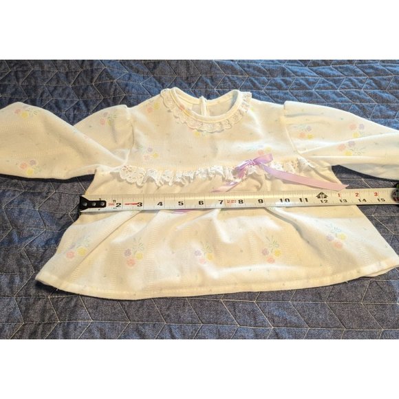 Vintage Sz 2T Girls Polyester Fleece Pajama Set Ivory Purple Floral Bow USA Made - Picture 8 of 10